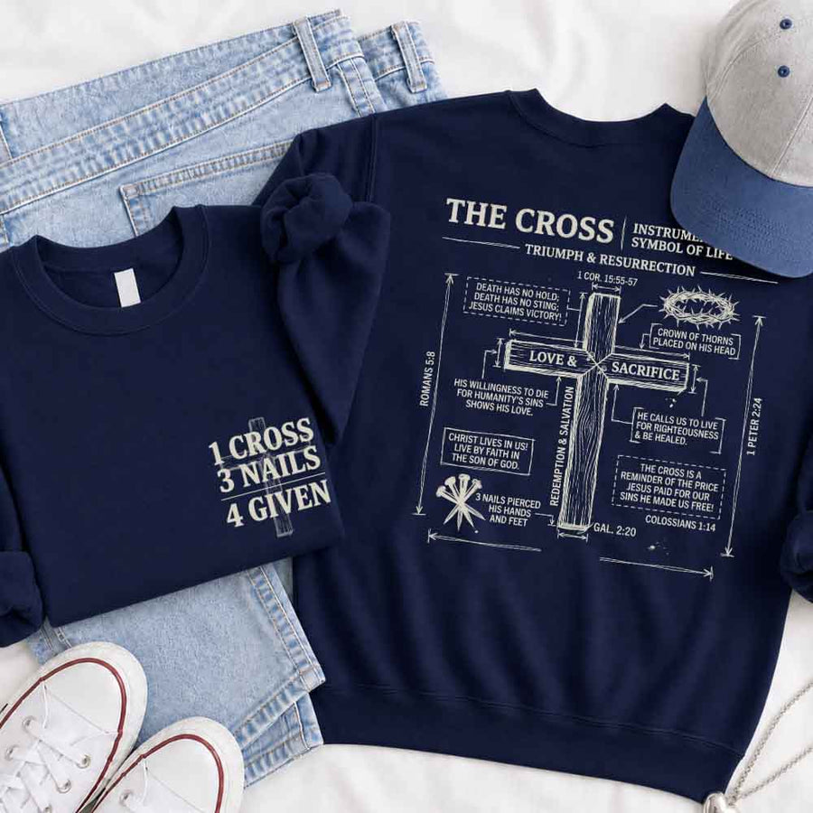 May include The Cross sweatshirt with Christian faith graphic design, relaxed fit, and cozy fabric
