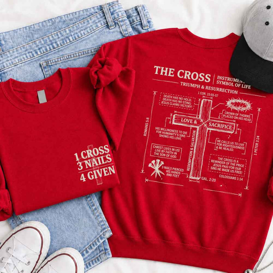 May include The Cross sweatshirt with Christian faith graphic design, relaxed fit, and cozy fabric