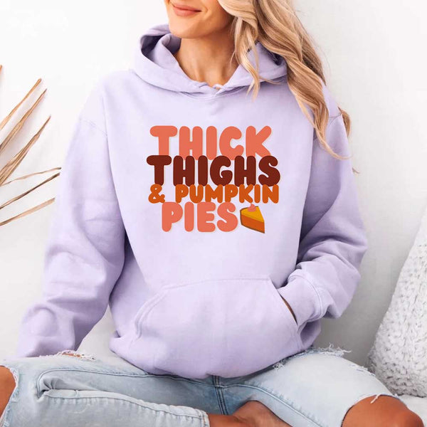 Thick Thighs and Pumpkin Pies Fall Vibes Fleece Pullover Hoodie
