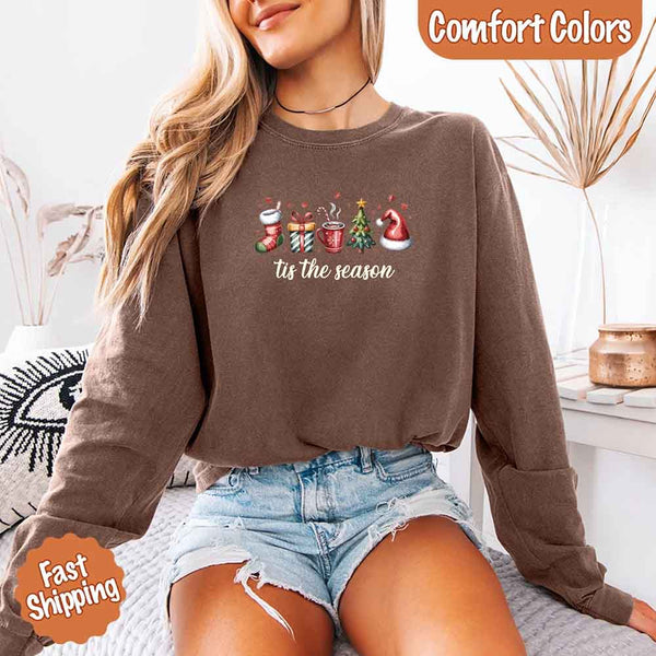 May include ’Tis The Season Comfort Colors Long Sleeve Christmas Shirt – festive holiday graphic long sleeve tee in garment-dyed cotton.