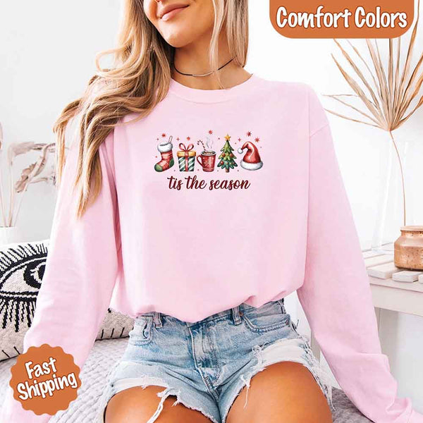 Tis The Season Comfort Colors Long Sleeve Christmas Shirt