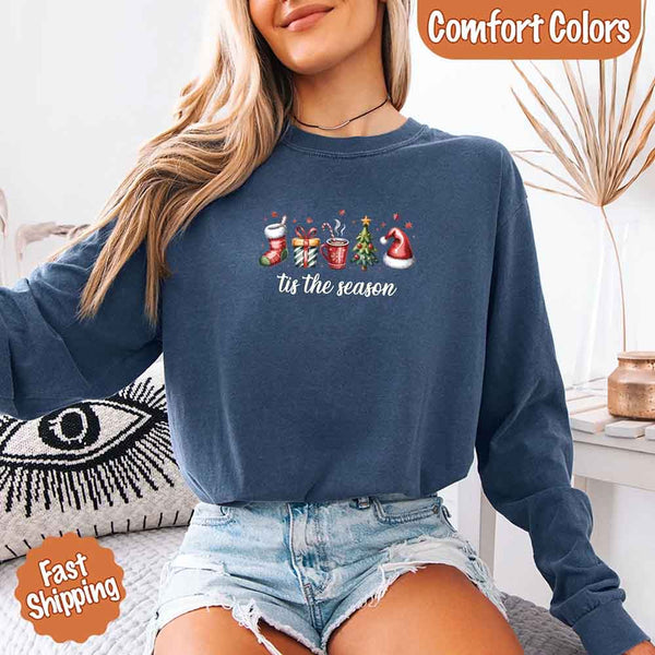 Tis The Season Comfort Colors Long Sleeve Christmas Shirt