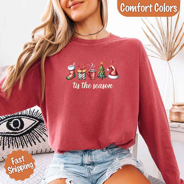 Tis The Season Comfort Colors Long Sleeve Christmas Shirt