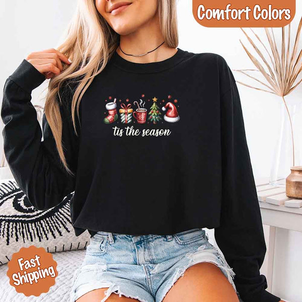 May include ’Tis The Season Comfort Colors Long Sleeve Christmas Shirt – festive holiday graphic long sleeve tee in garment-dyed cotton.