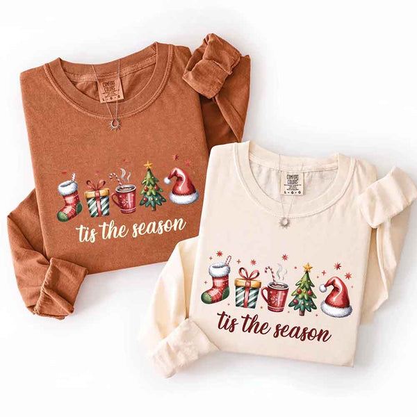 May include ’Tis The Season Comfort Colors Long Sleeve Christmas Shirt – festive holiday graphic long sleeve tee in garment-dyed cotton.
