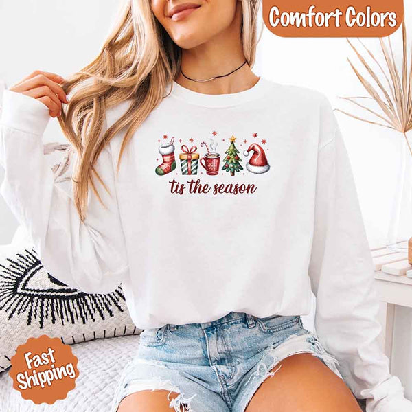 Tis The Season Comfort Colors Long Sleeve Christmas Shirt