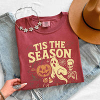 May include 'Tis The Season Comfort Colors t-shirt with Halloween graphic, relaxed unisex fit, and garment-dyed cotton