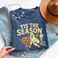 May include 'Tis The Season Comfort Colors t-shirt with Halloween graphic, relaxed unisex fit, and garment-dyed cotton