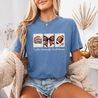 May include a Comfort Colors T-shirt featuring a 'Tis the Season for Touchdowns football-inspired design, perfect for football fans, game days, tailgates, and holiday gatherings.