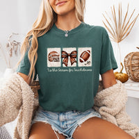 May include a Comfort Colors T-shirt featuring a 'Tis the Season for Touchdowns football-inspired design, perfect for football fans, game days, tailgates, and holiday gatherings.