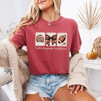 May include a Comfort Colors T-shirt featuring a 'Tis the Season for Touchdowns football-inspired design, perfect for football fans, game days, tailgates, and holiday gatherings.