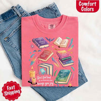 May include colorful illustrated books from the “A Court of Thorns and Roses” series surrounded by feathers, candles, and stars, with the quote “Don’t feel bad for one moment about what brings you joy,” celebrating fantasy fiction and book lover pride.