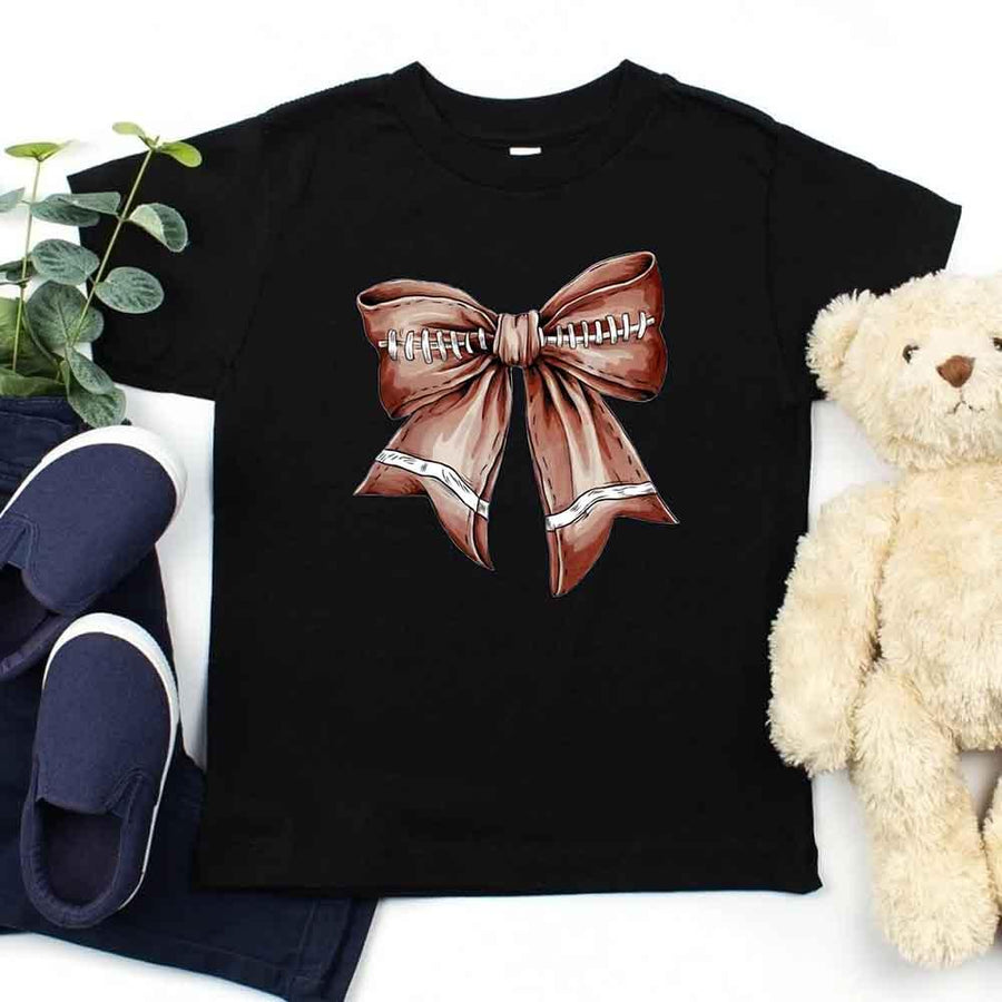 May include a black color kids' t-shirt with a football bow design