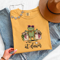 May include a We Thrift at Dawn Comfort Colors T-Shirt featuring a playful thrift-inspired statement design.