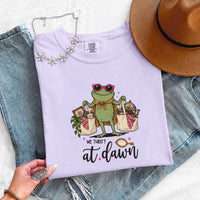 May include a We Thrift at Dawn Comfort Colors T-Shirt featuring a playful thrift-inspired statement design.