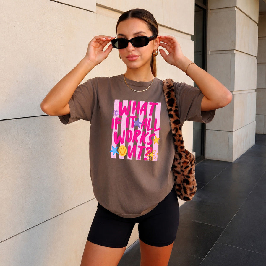 May include a What If It All Works Out Comfort Colors T-Shirt featuring an uplifting inspirational statement design.