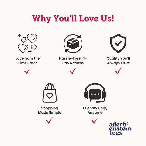 May include a “Why You’ll Love Us” graphic with icons for quality, easy returns, and friendly support.