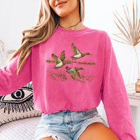 May include Wild Mallard Ducks Comfort Colors long sleeve with mallard duck graphic, relaxed unisex fit, and garment-dyed cotton