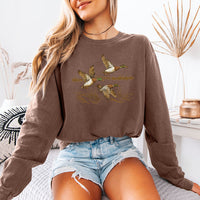May include Wild Mallard Ducks Comfort Colors long sleeve with mallard duck graphic, relaxed unisex fit, and garment-dyed cotton