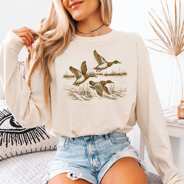 Wild Mallard Ducks Comfort Colors Long Sleeve | Duck Lover Shirt - funny Thanksgiving shirt