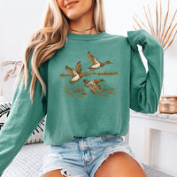May include Wild Mallard Ducks Comfort Colors long sleeve with mallard duck graphic, relaxed unisex fit, and garment-dyed cotton