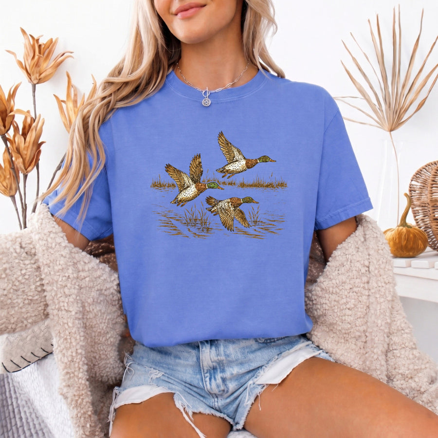 May include a Wild Mallard Ducks Comfort Colors T-Shirt featuring a nature-inspired mallard duck design, perfect for birdwatchers, duck lovers, wildlife fans, and outdoor enthusiasts.