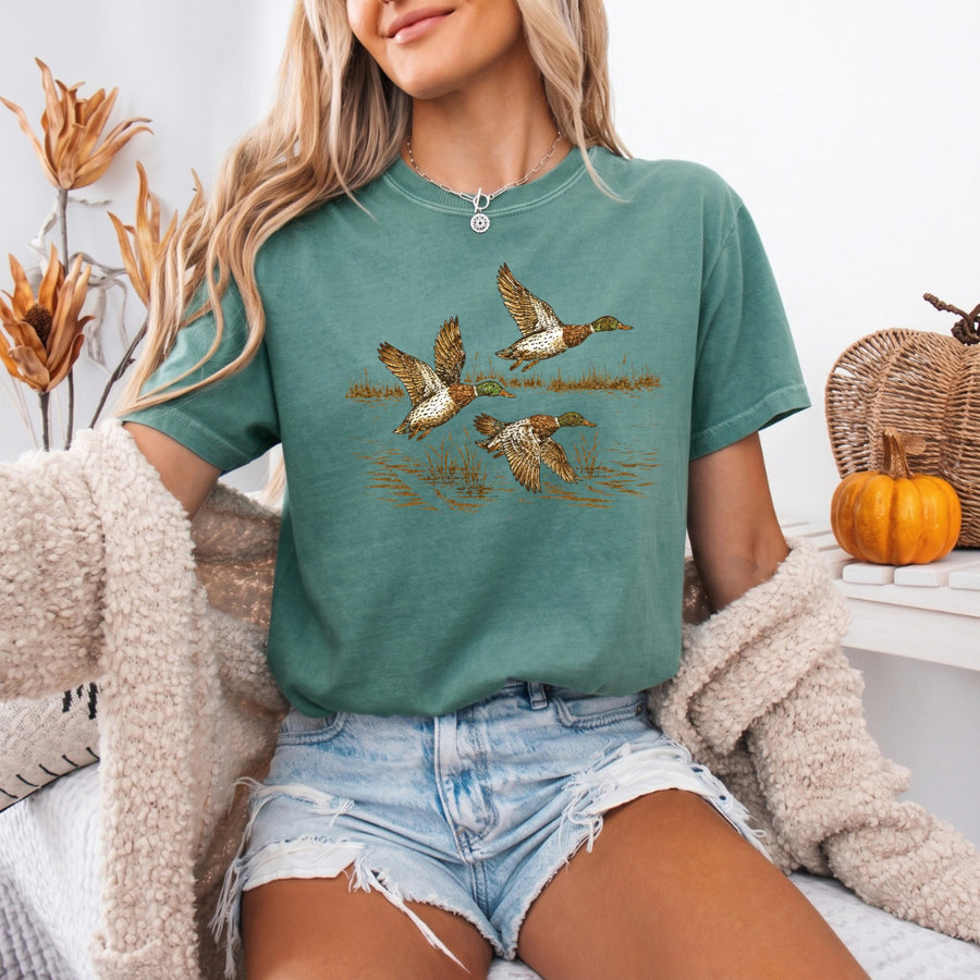 May include a Wild Mallard Ducks Comfort Colors T-Shirt featuring a nature-inspired mallard duck design, perfect for birdwatchers, duck lovers, wildlife fans, and outdoor enthusiasts.