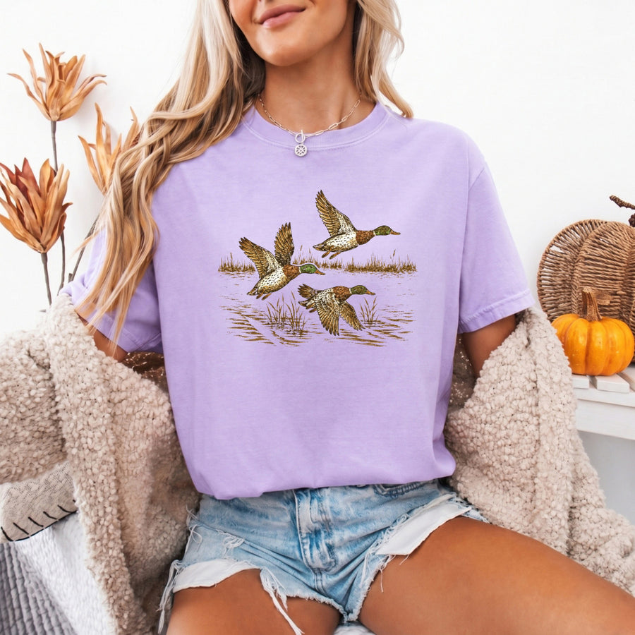 May include a Wild Mallard Ducks Comfort Colors T-Shirt featuring a nature-inspired mallard duck design, perfect for birdwatchers, duck lovers, wildlife fans, and outdoor enthusiasts.