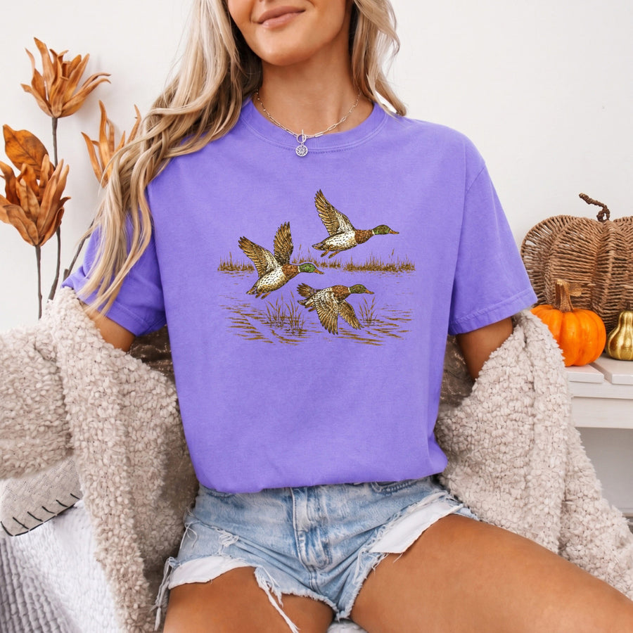 May include a Wild Mallard Ducks Comfort Colors T-Shirt featuring a nature-inspired mallard duck design, perfect for birdwatchers, duck lovers, wildlife fans, and outdoor enthusiasts.