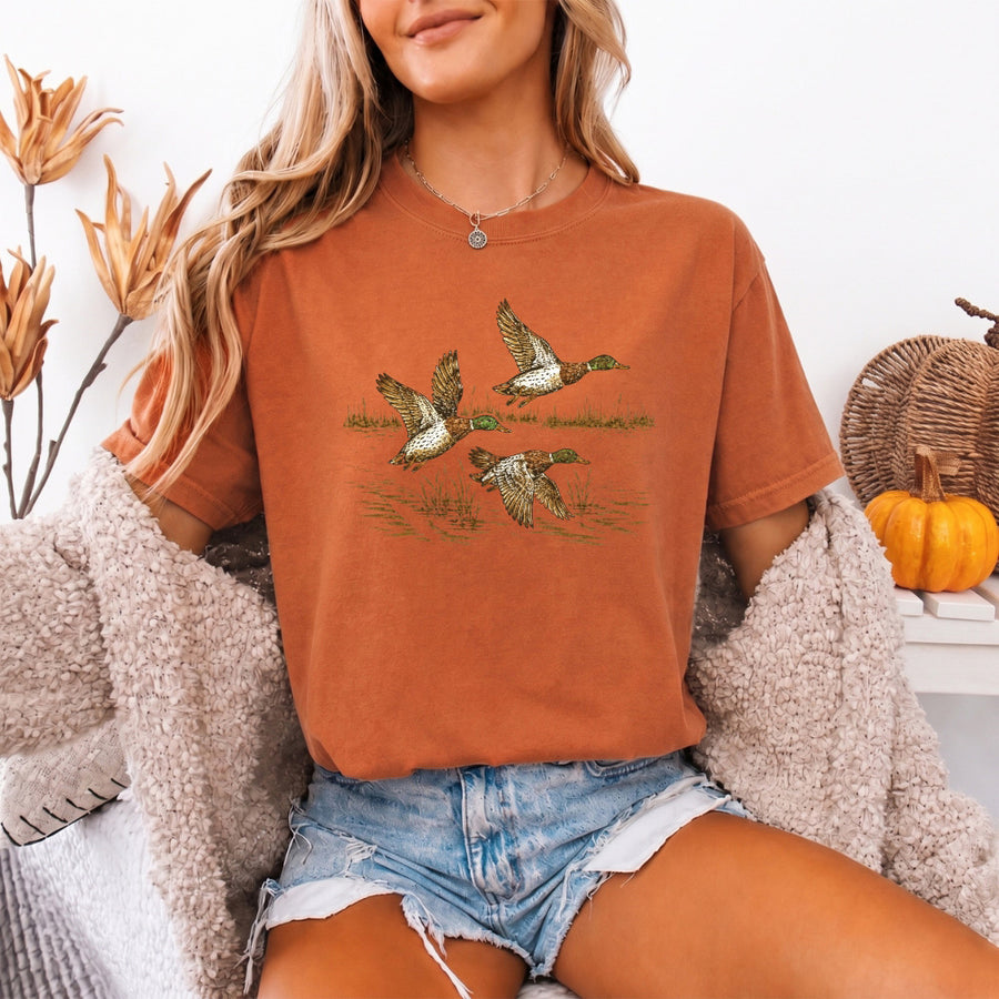 May include a Wild Mallard Ducks Comfort Colors T-Shirt featuring a nature-inspired mallard duck design, perfect for birdwatchers, duck lovers, wildlife fans, and outdoor enthusiasts.