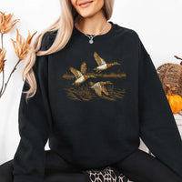 May include Wild Mallard Ducks sweatshirt with mallard duck graphic, classic unisex crewneck, long sleeves, and soft fleece fabric