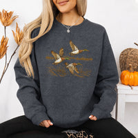 May include Wild Mallard Ducks sweatshirt with mallard duck graphic, classic unisex crewneck, long sleeves, and soft fleece fabric