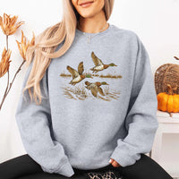 May include Wild Mallard Ducks sweatshirt with mallard duck graphic, classic unisex crewneck, long sleeves, and soft fleece fabric