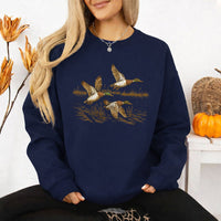 May include Wild Mallard Ducks sweatshirt with mallard duck graphic, classic unisex crewneck, long sleeves, and soft fleece fabric