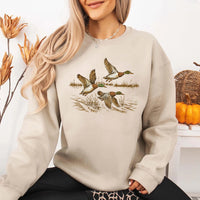 May include Wild Mallard Ducks sweatshirt with mallard duck graphic, classic unisex crewneck, long sleeves, and soft fleece fabric