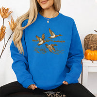 May include Wild Mallard Ducks sweatshirt with mallard duck graphic, classic unisex crewneck, long sleeves, and soft fleece fabric