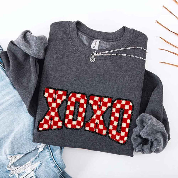 XOXO Checkered Valentine Sweatshirt – Furry Printed Sweater