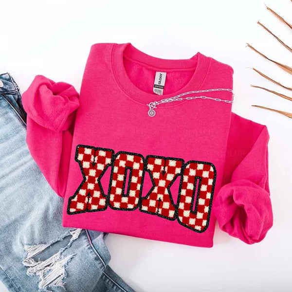 XOXO Checkered Valentine Sweatshirt – Furry Printed Sweater