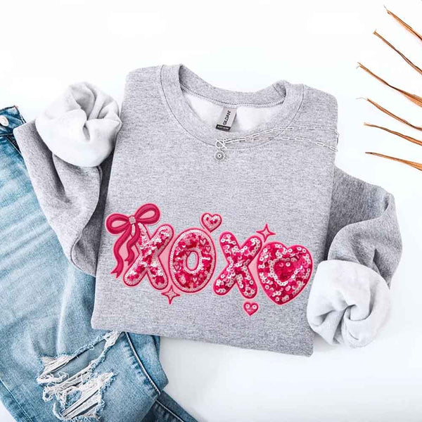 XOXO Sequins Valentine Sweatshirt – Faux Printed Sweater