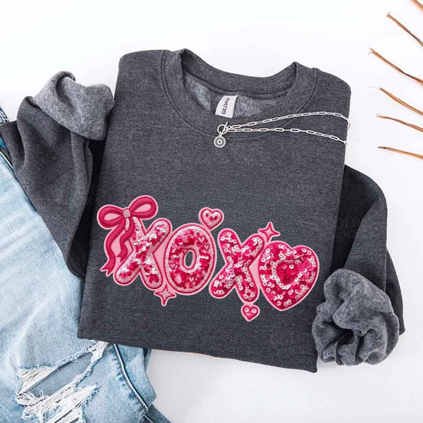 XOXO Sequins Valentine Sweatshirt – Faux Printed Sweater