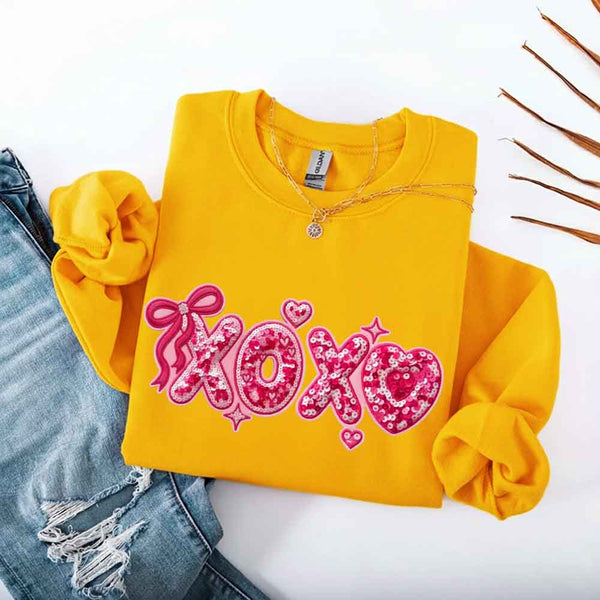 XOXO Sequins Valentine Sweatshirt – Faux Printed Sweater