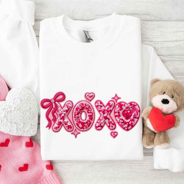 XOXO Sequins Valentine Sweatshirt – Faux Printed Sweater