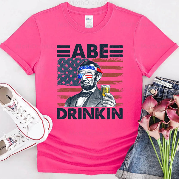 Abe Drinkin 4th of July Shirt – Abraham Lincoln Patriotic Drinking Tee 
 Heather Heliconia
