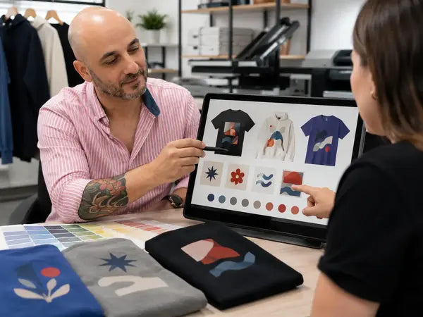 Nir helping a customer at Adorb Custom Tees in Hallandale Beach