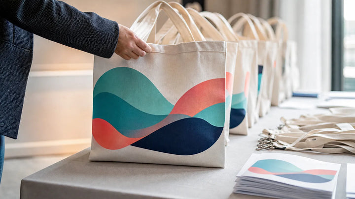 Custom tote bags in Tampa with full-color printing by Adorb Custom Tees