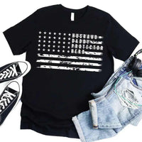 Black Father's Day t-shirt with American flag and 'Husband Daddy Protector Hero' text.