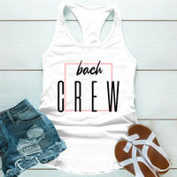 May include White a Bach Crew Bride To Be tank top in soft, breathable fabric, perfect for bachelorette parties, bridal showers, and pre-wedding celebrations.