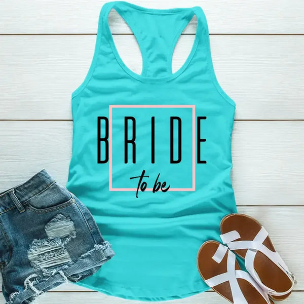 May include Turquiose a Bach Crew Bride To Be tank top in soft, breathable fabric, perfect for bachelorette parties, bridal showers, and pre-wedding celebrations.