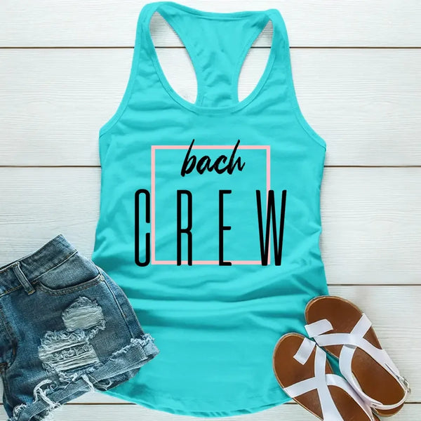 May include Turquiose a Bach Crew Bride To Be tank top in soft, breathable fabric, perfect for bachelorette parties, bridal showers, and pre-wedding celebrations.