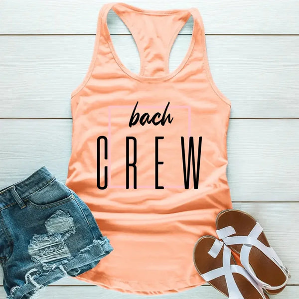 May include Orange a Bach Crew Bride To Be tank top in soft, breathable fabric, perfect for bachelorette parties, bridal showers, and pre-wedding celebrations.